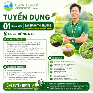 TUYỂN 01 NHÂN VIÊN BÁN HÀNG THỊ TRƯỜNG (NGÀNH PHÂN BÓN – THUỐC BVTV)