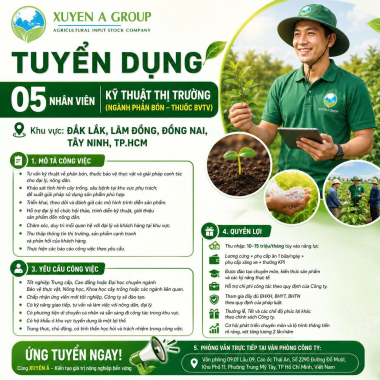 TUYỂN 05 NHÂN VIÊN KỸ THUẬT THỊ TRƯỜNG (NGÀNH PHÂN BÓN – THUỐC BVTV)