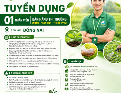 TUYỂN 01 NHÂN VIÊN BÁN HÀNG THỊ TRƯỜNG (NGÀNH PHÂN BÓN – THUỐC BVTV)